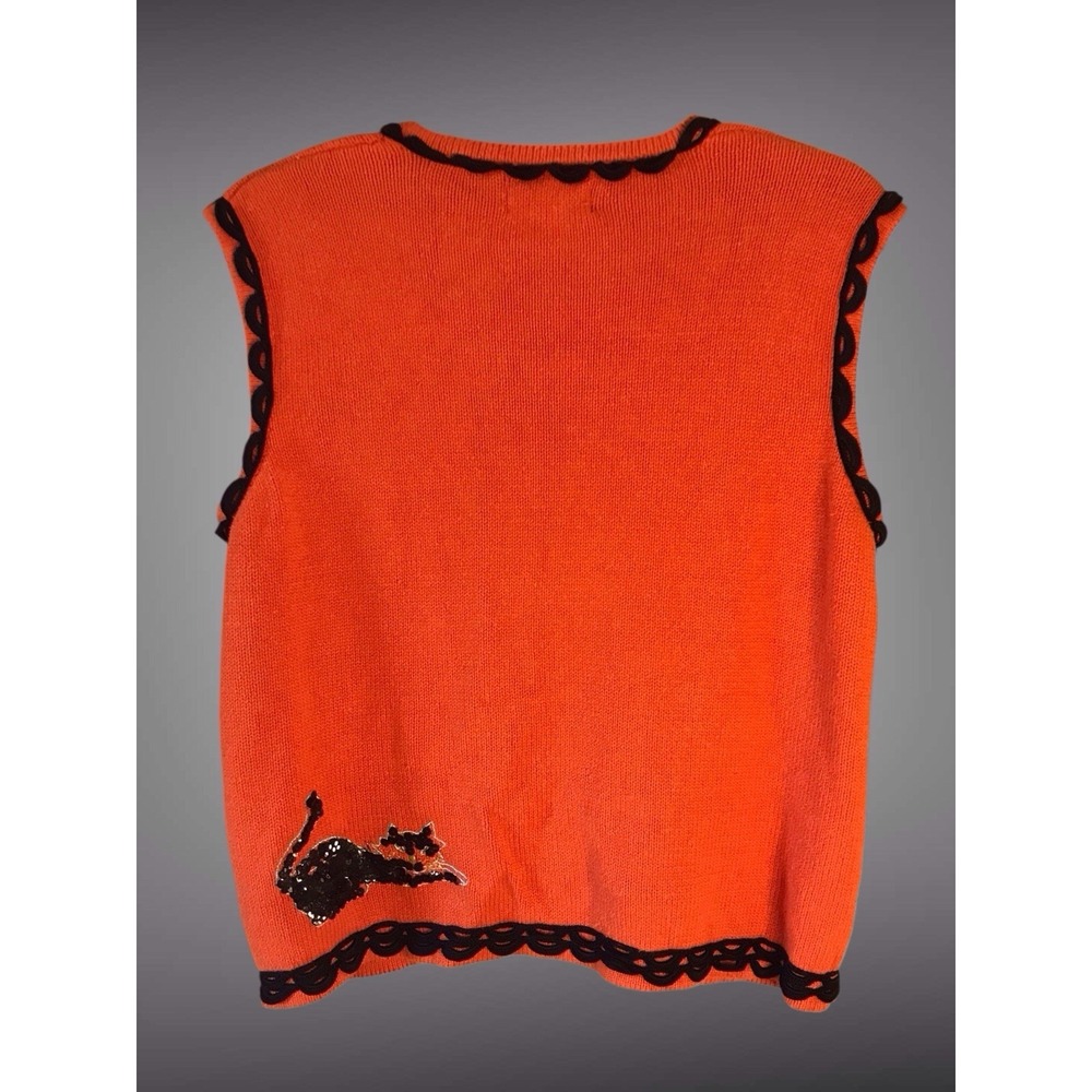 Vintage 90s Studio Treats Sequined Halloween Theme Vest Black Scaredy Cat Large - Picture 5 of 6